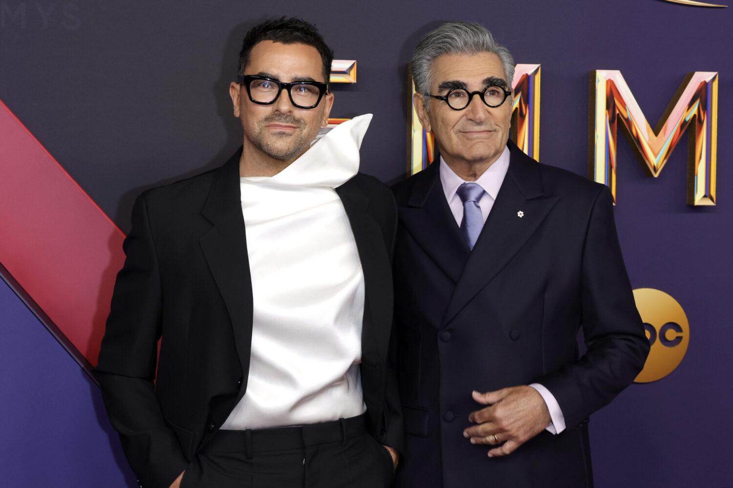 LOS ANGELES, CALIFORNIA - SEPTEMBER 15: (L-R) Dan Levy and Eugene Levy attend the 76th Primetime Em...